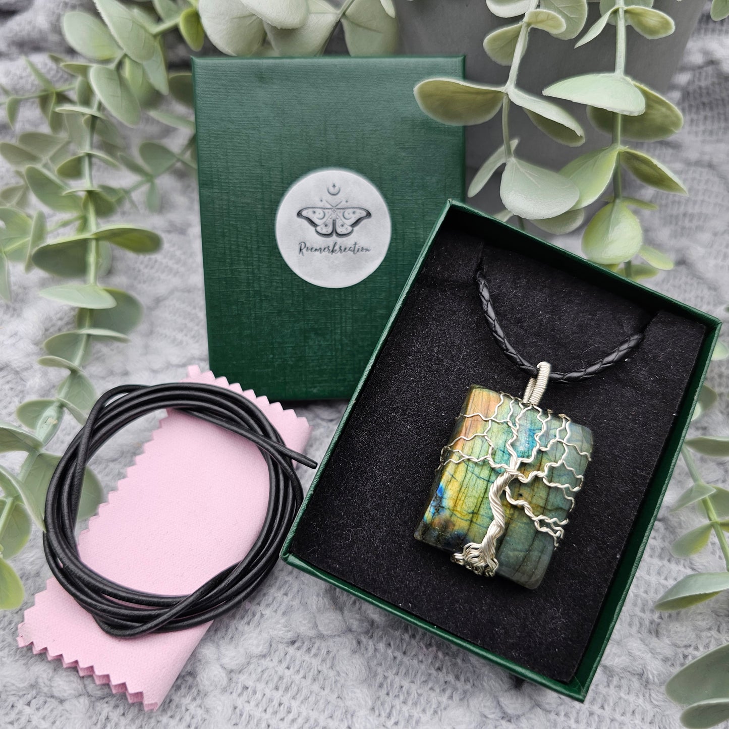 Labradorit Lebensbaum Anhänger | Schmuckdraht | Edelstein Halskette