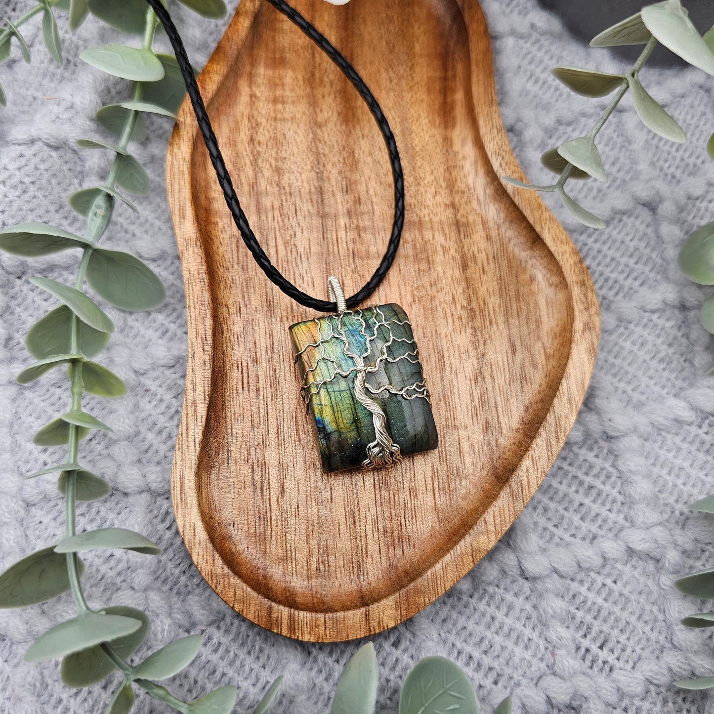 Labradorit Lebensbaum Anhänger | Schmuckdraht | Edelstein Halskette
