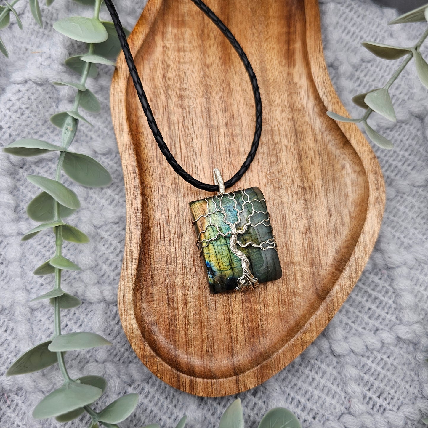 Labradorit Lebensbaum Anhänger | Schmuckdraht | Edelstein Halskette