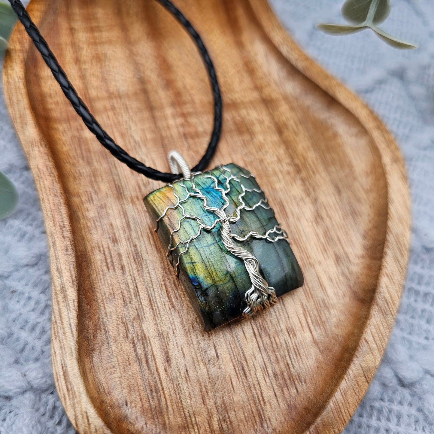 Labradorit Lebensbaum Anhänger | Schmuckdraht | Edelstein Halskette