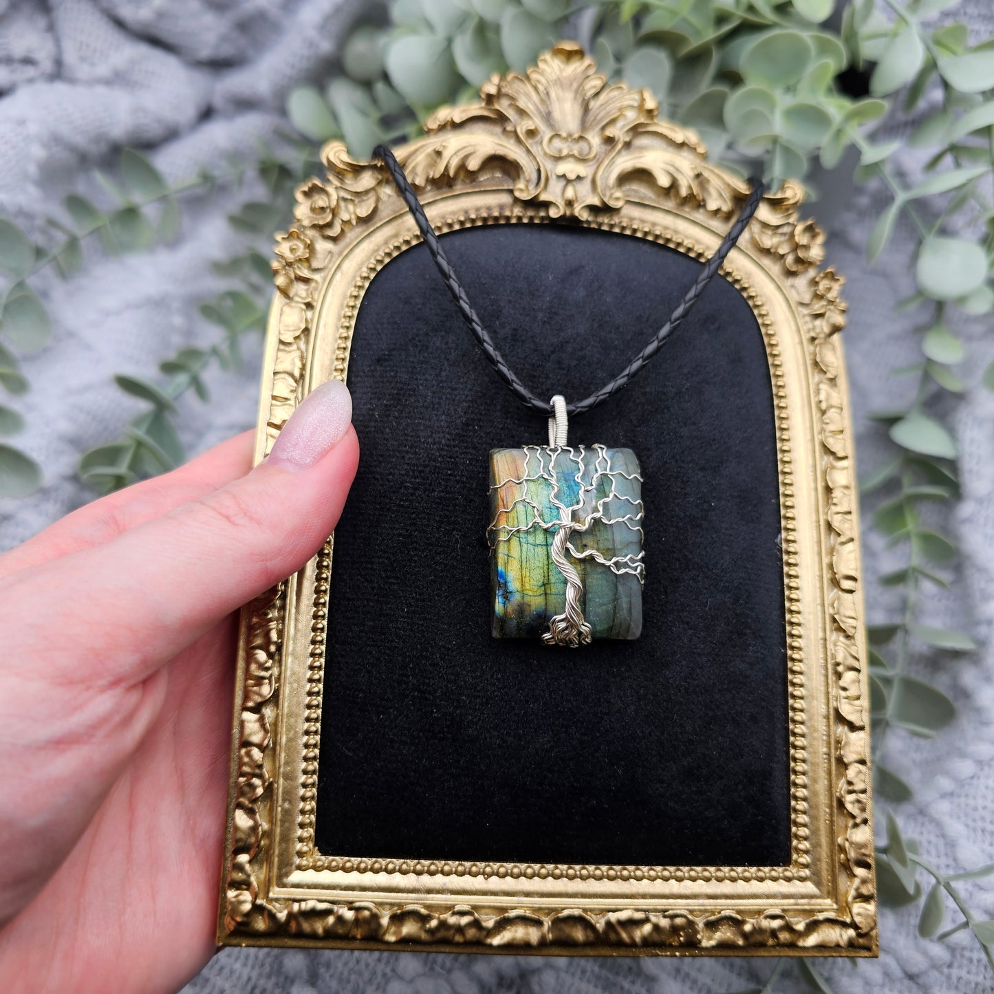 Labradorit Lebensbaum Anhänger | Schmuckdraht | Edelstein Halskette