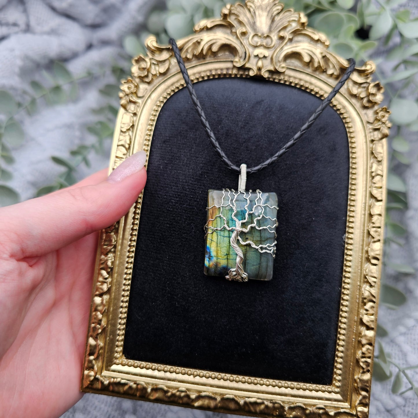 Labradorit Lebensbaum Anhänger | Schmuckdraht | Edelstein Halskette