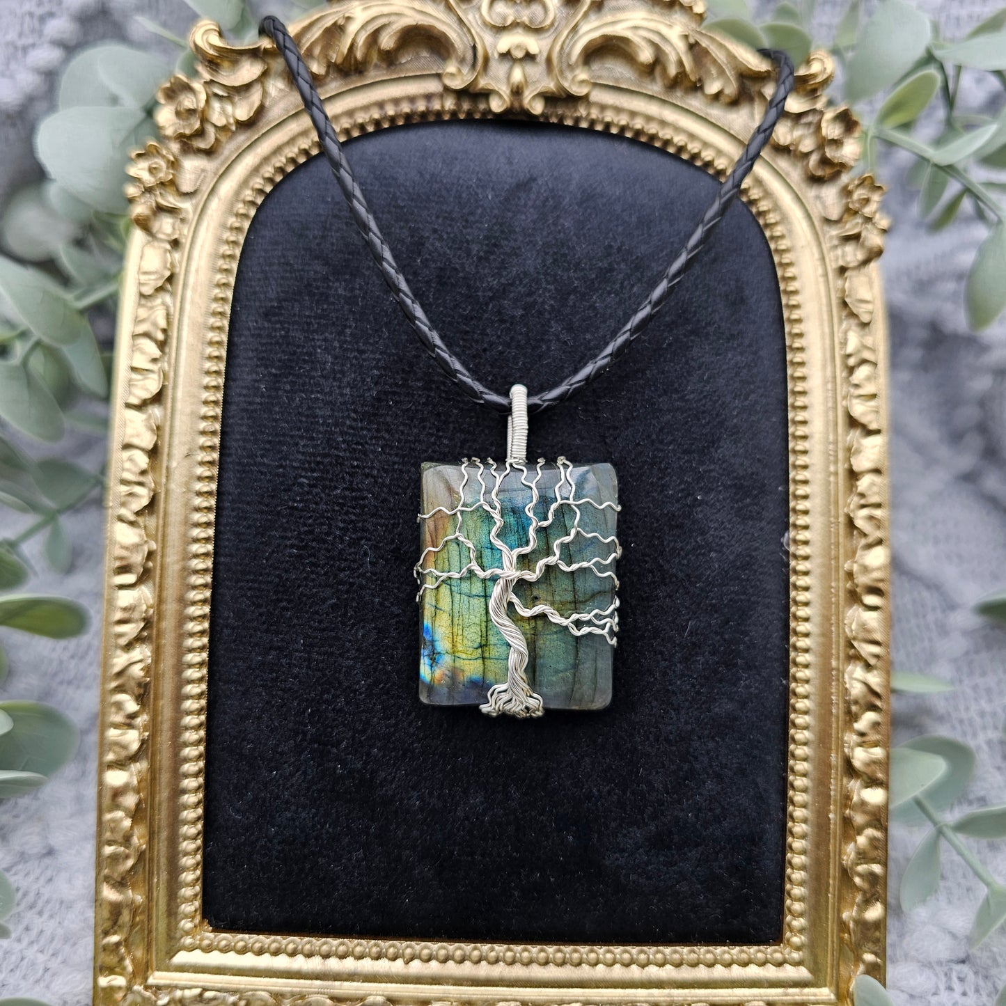 Labradorit Lebensbaum Anhänger | Schmuckdraht | Edelstein Halskette