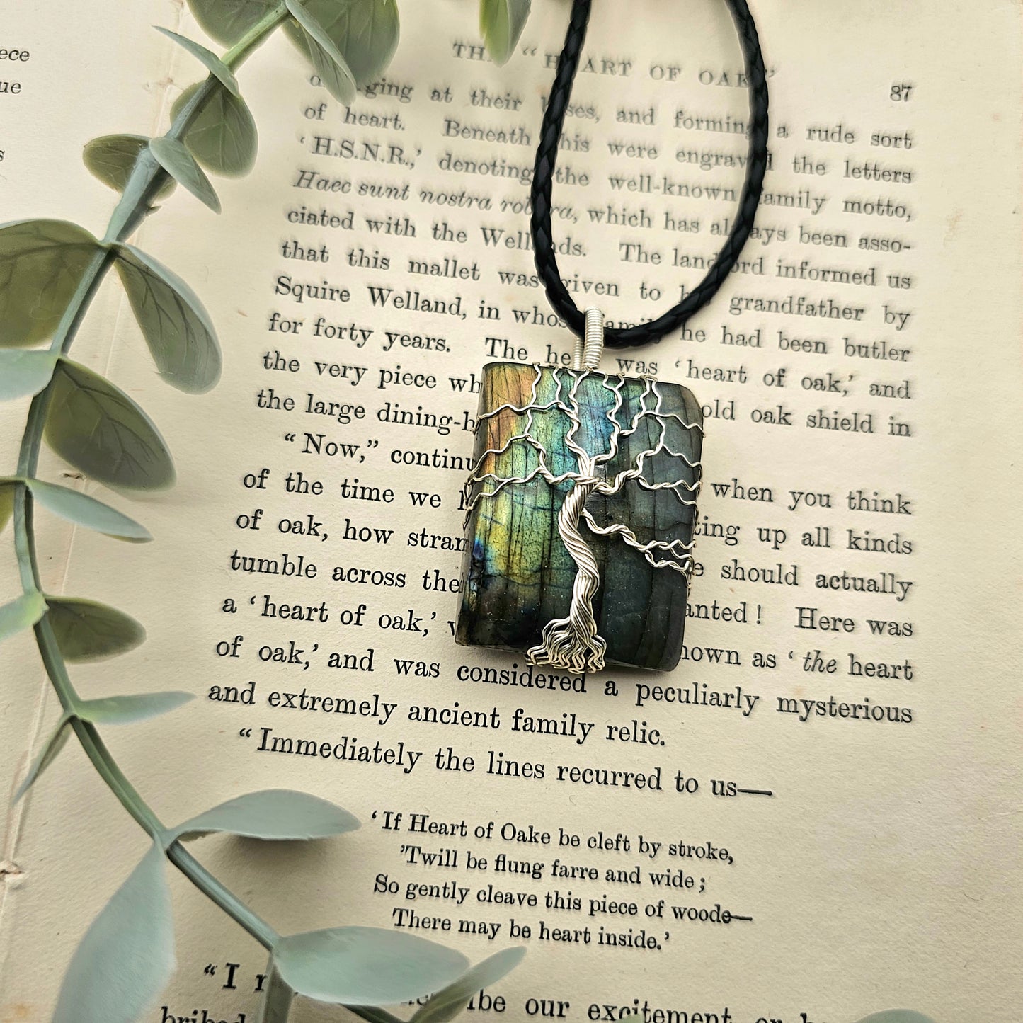 Labradorit Lebensbaum Anhänger | Schmuckdraht | Edelstein Halskette