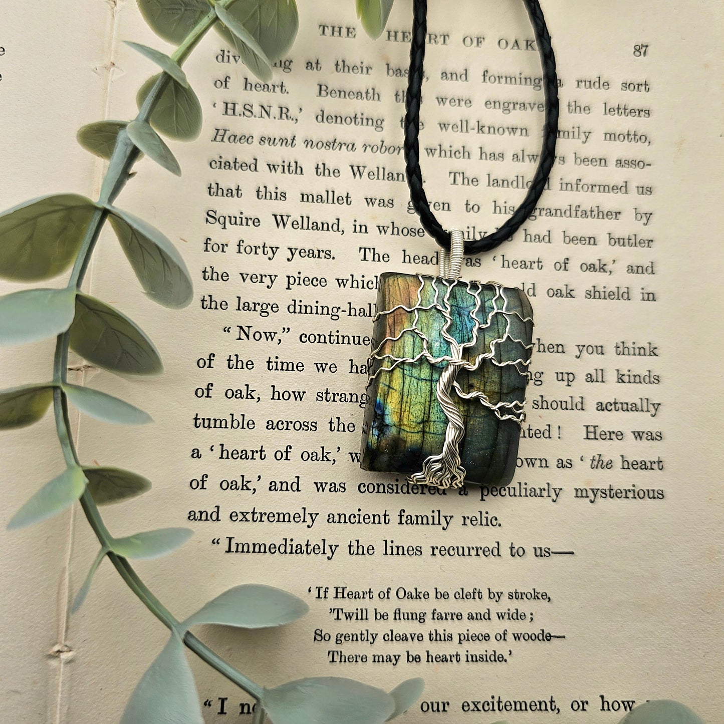 Labradorit Lebensbaum Anhänger | Schmuckdraht | Edelstein Halskette