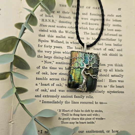 Labradorit Lebensbaum Anhänger | Schmuckdraht | Edelstein Halskette