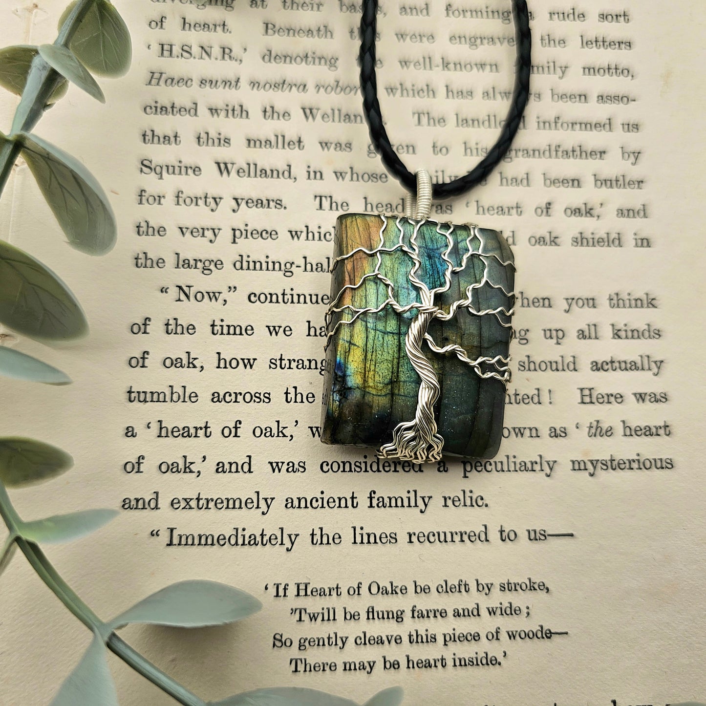 Labradorit Lebensbaum Anhänger | Schmuckdraht | Edelstein Halskette