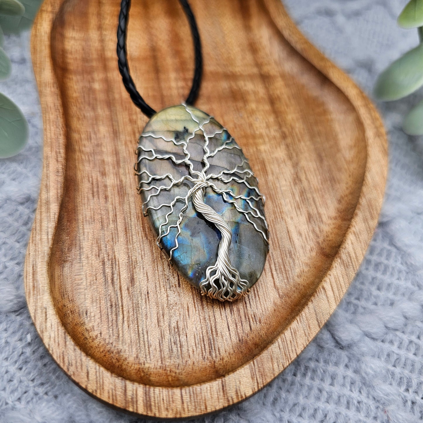 Labradorit Lebensbaum Anhänger | Schmuckdraht | Edelstein Halskette