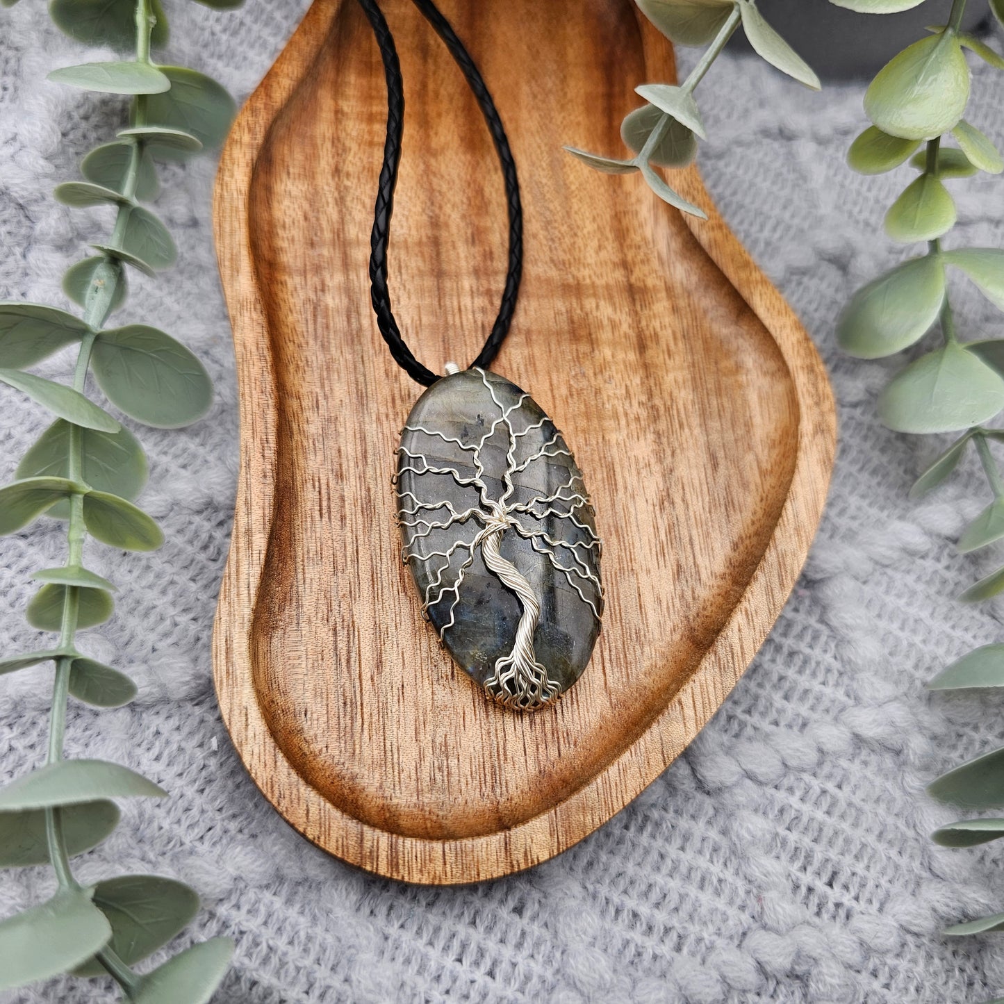 Labradorit Lebensbaum Anhänger | Schmuckdraht | Edelstein Halskette