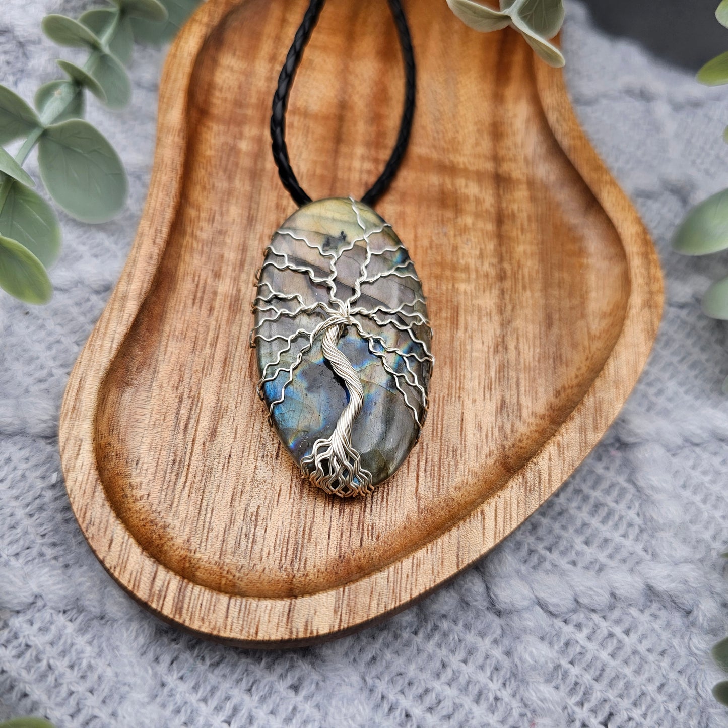 Labradorit Lebensbaum Anhänger | Schmuckdraht | Edelstein Halskette