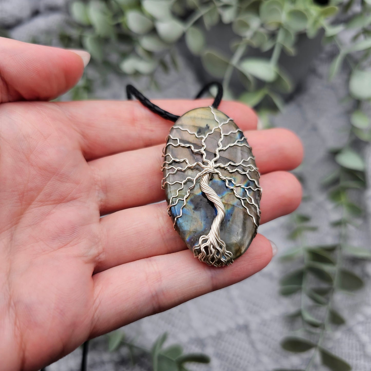 Labradorit Lebensbaum Anhänger | Schmuckdraht | Edelstein Halskette