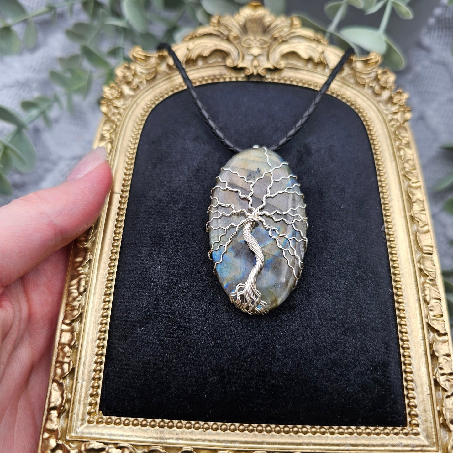 Labradorit Lebensbaum Anhänger | Schmuckdraht | Edelstein Halskette