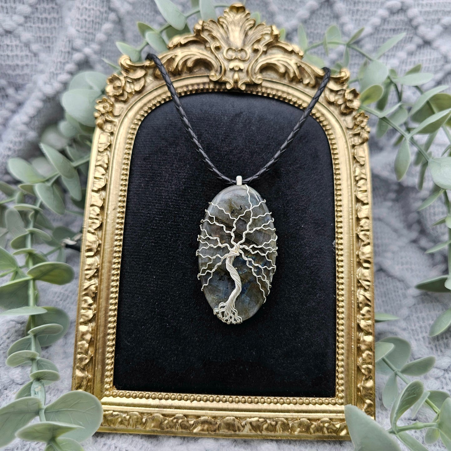 Labradorit Lebensbaum Anhänger | Schmuckdraht | Edelstein Halskette