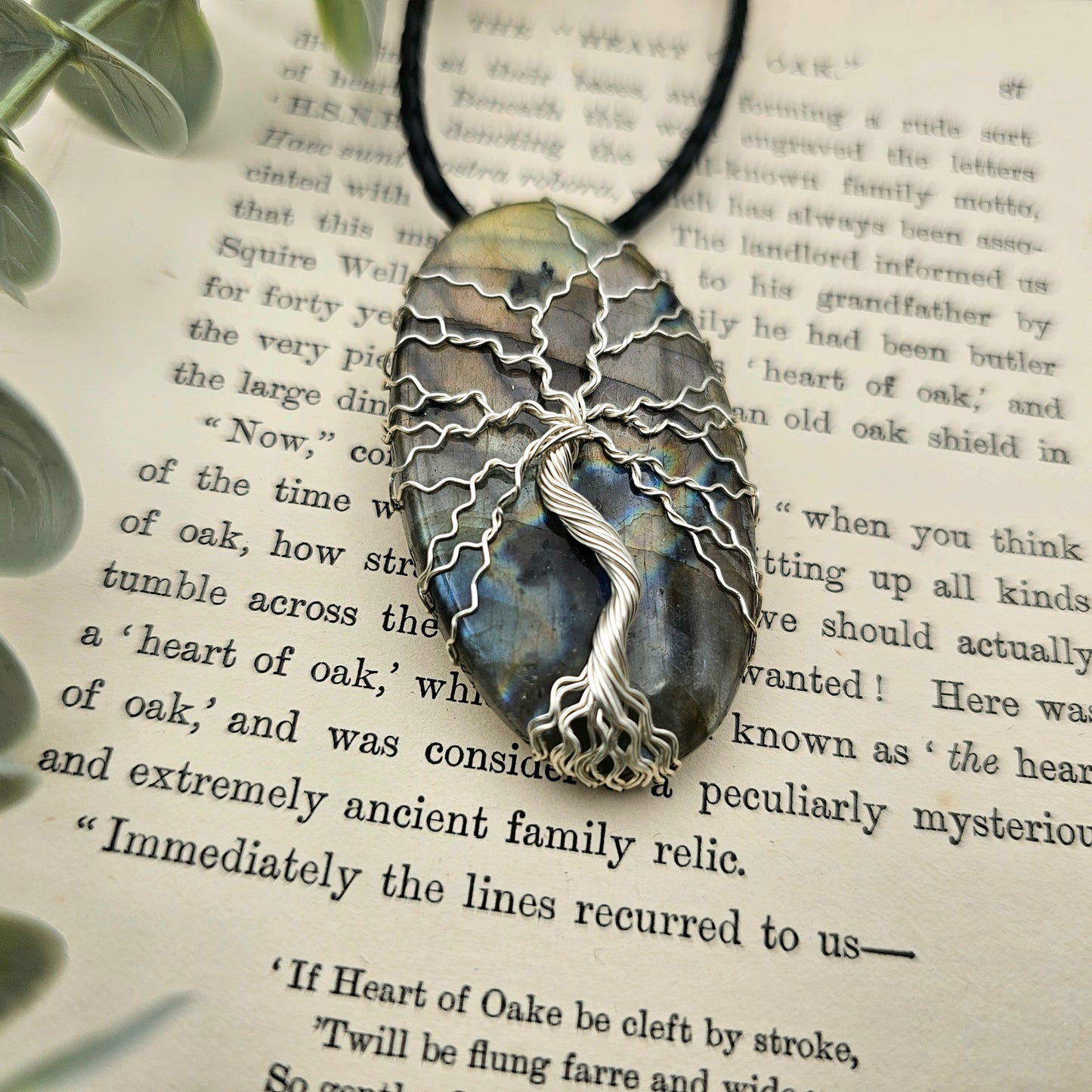 Labradorit Lebensbaum Anhänger | Schmuckdraht | Edelstein Halskette