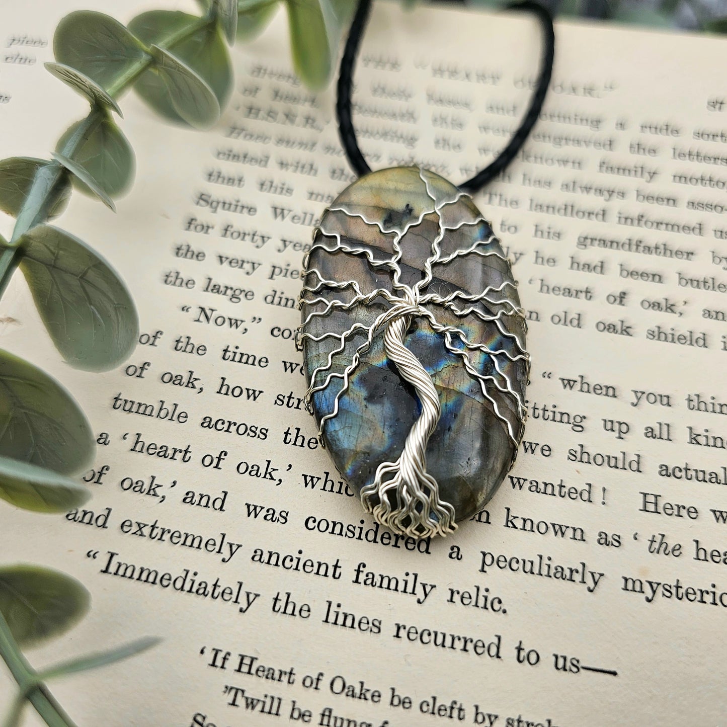 Labradorit Lebensbaum Anhänger | Schmuckdraht | Edelstein Halskette