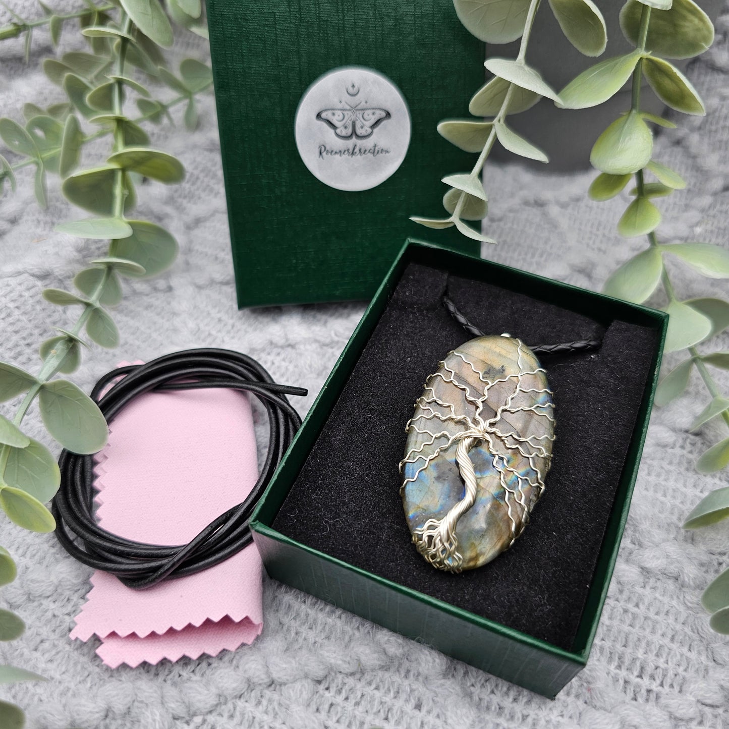 Labradorit Lebensbaum Anhänger | Schmuckdraht | Edelstein Halskette