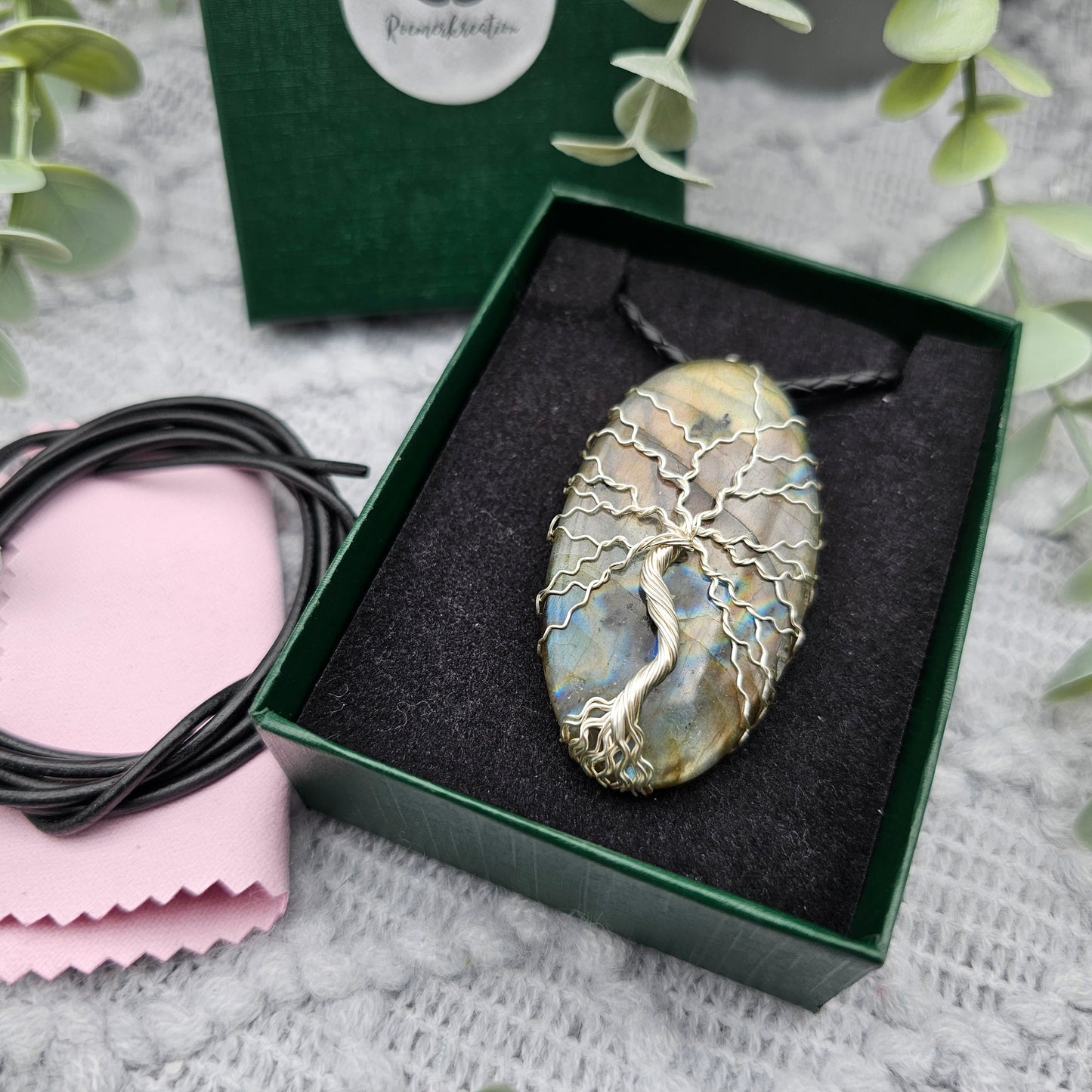 Labradorit Lebensbaum Anhänger | Schmuckdraht | Edelstein Halskette