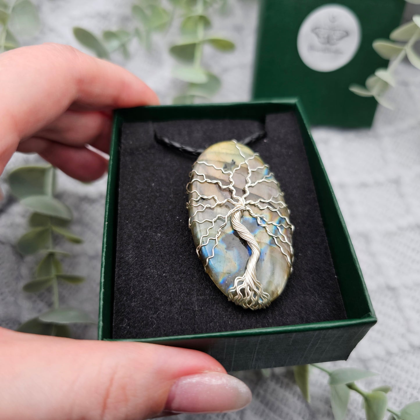 Labradorit Lebensbaum Anhänger | Schmuckdraht | Edelstein Halskette