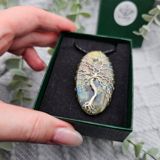 Labradorit Lebensbaum Anhänger | Schmuckdraht | Edelstein Halskette