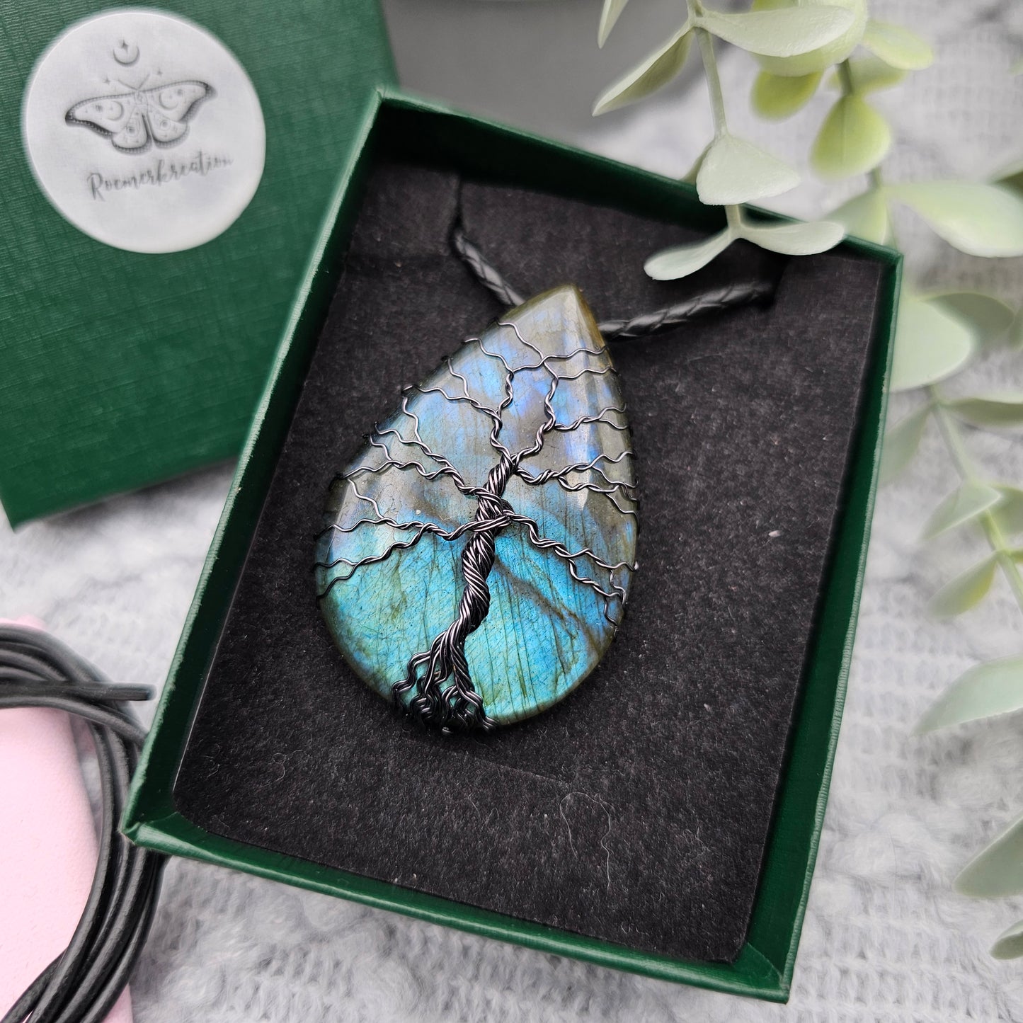 Labradorit Lebensbaum Anhänger | Schmuckdraht | Edelstein Halskette