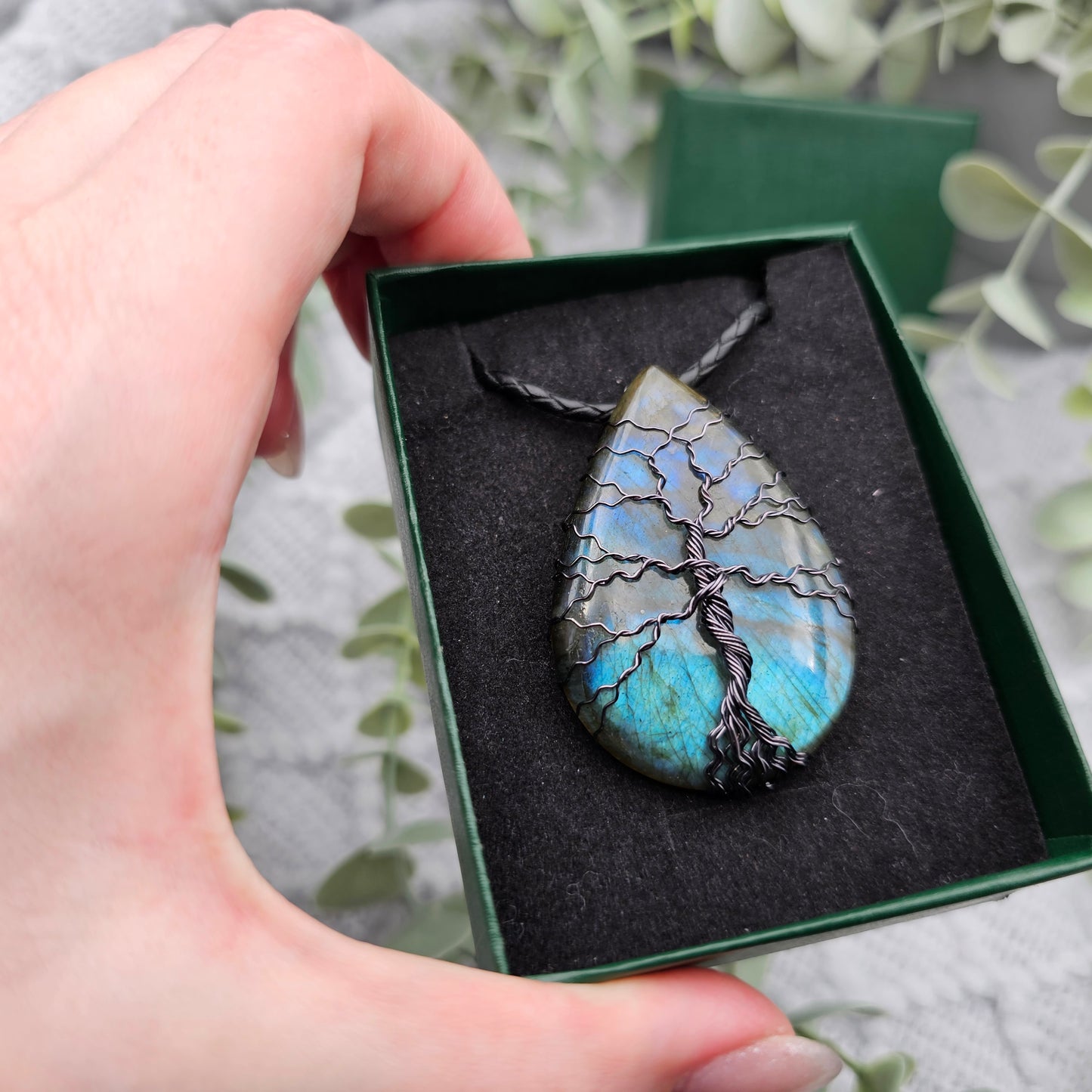 Labradorit Lebensbaum Anhänger | Schmuckdraht | Edelstein Halskette