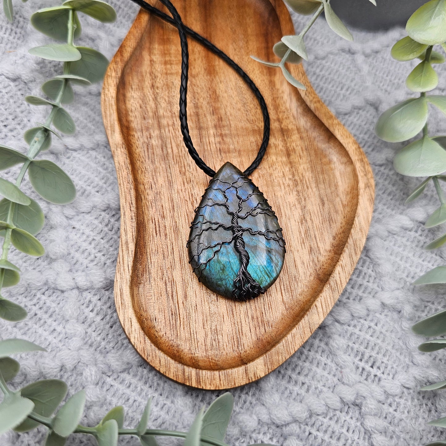 Labradorit Lebensbaum Anhänger | Schmuckdraht | Edelstein Halskette