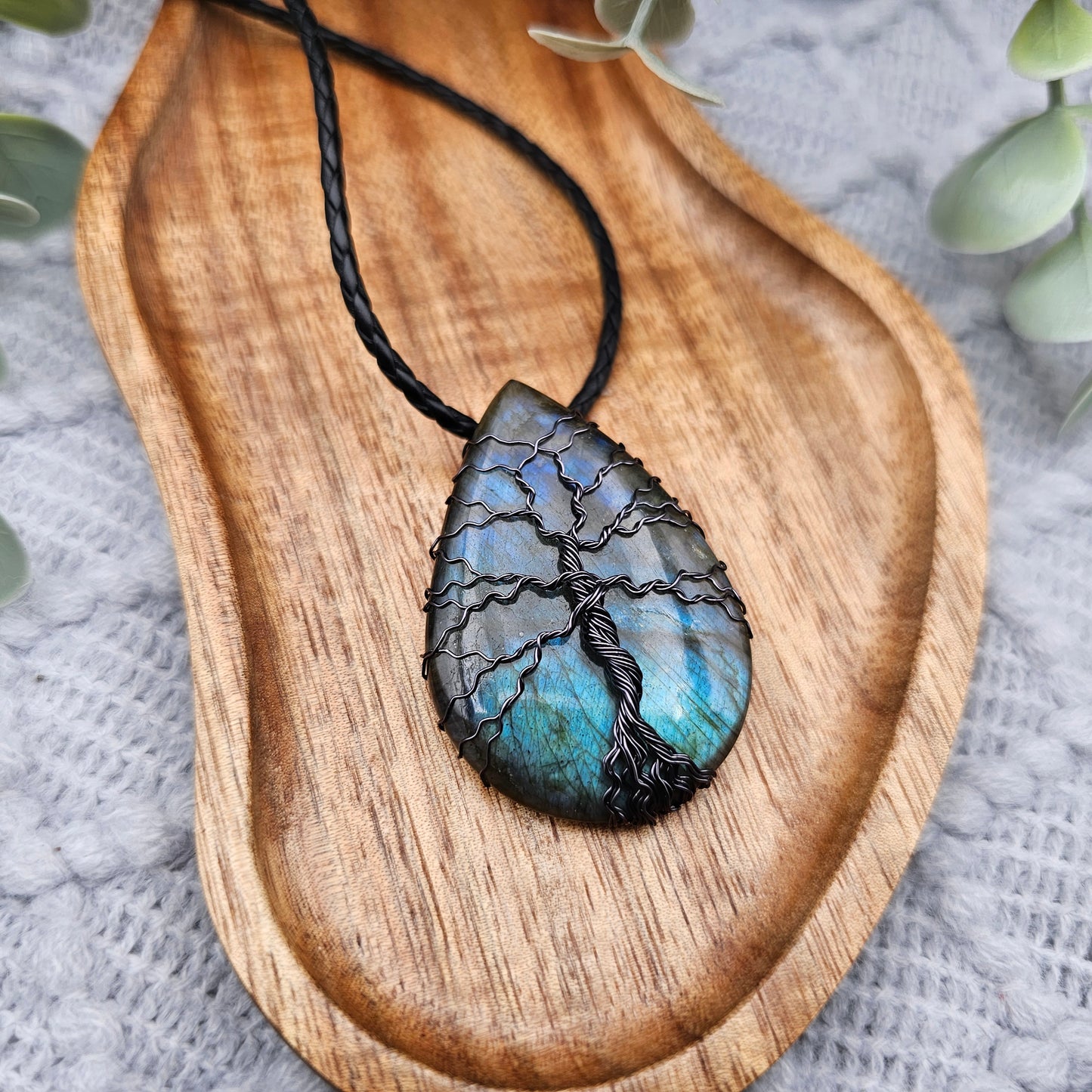 Labradorit Lebensbaum Anhänger | Schmuckdraht | Edelstein Halskette