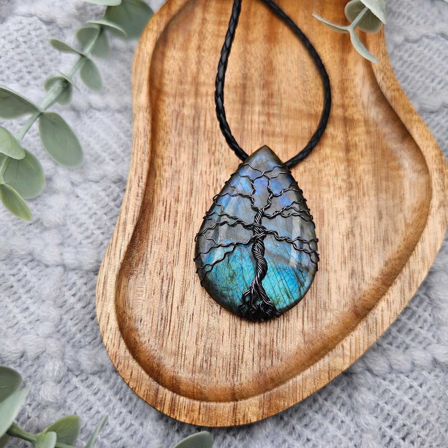 Labradorit Lebensbaum Anhänger | Schmuckdraht | Edelstein Halskette