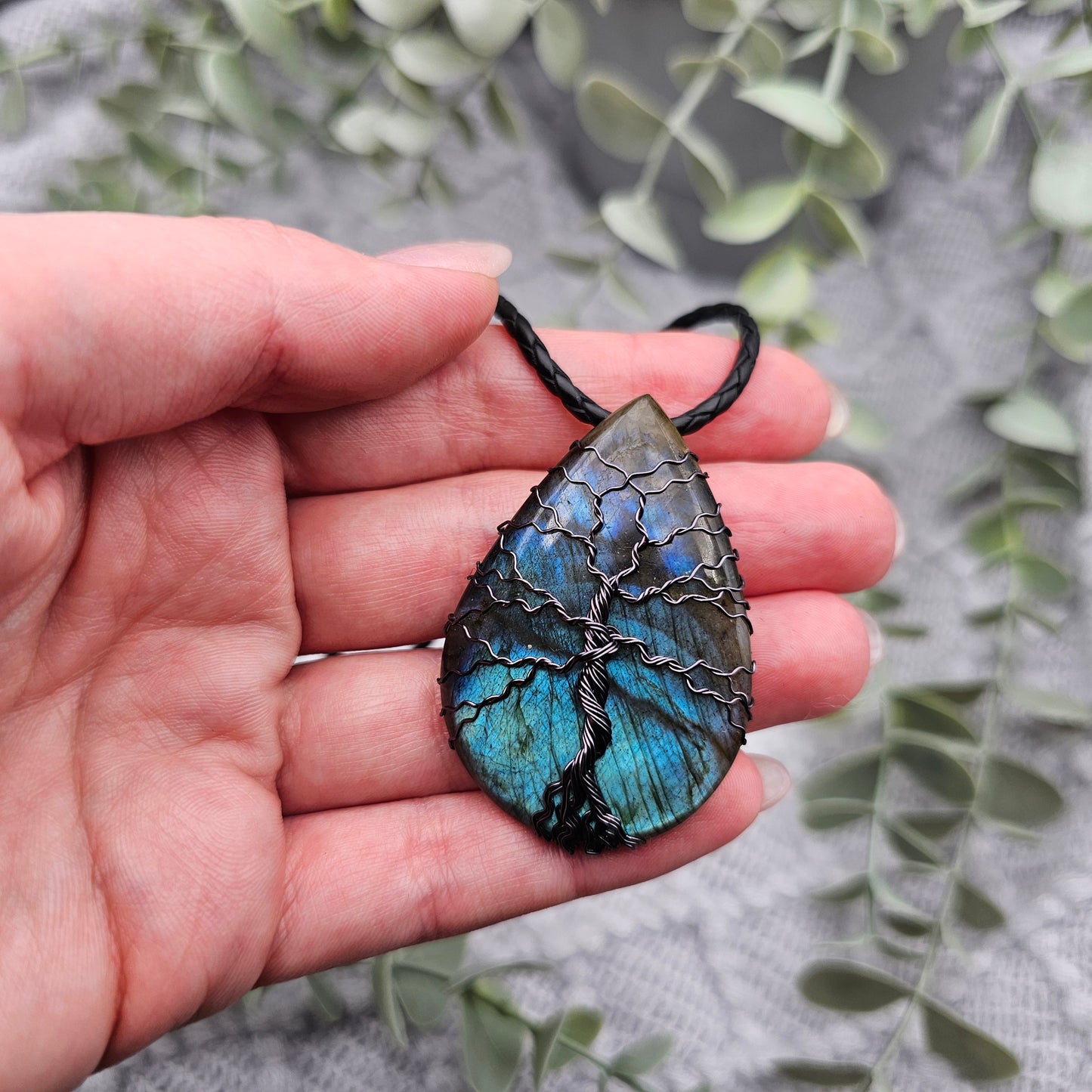 Labradorit Lebensbaum Anhänger | Schmuckdraht | Edelstein Halskette