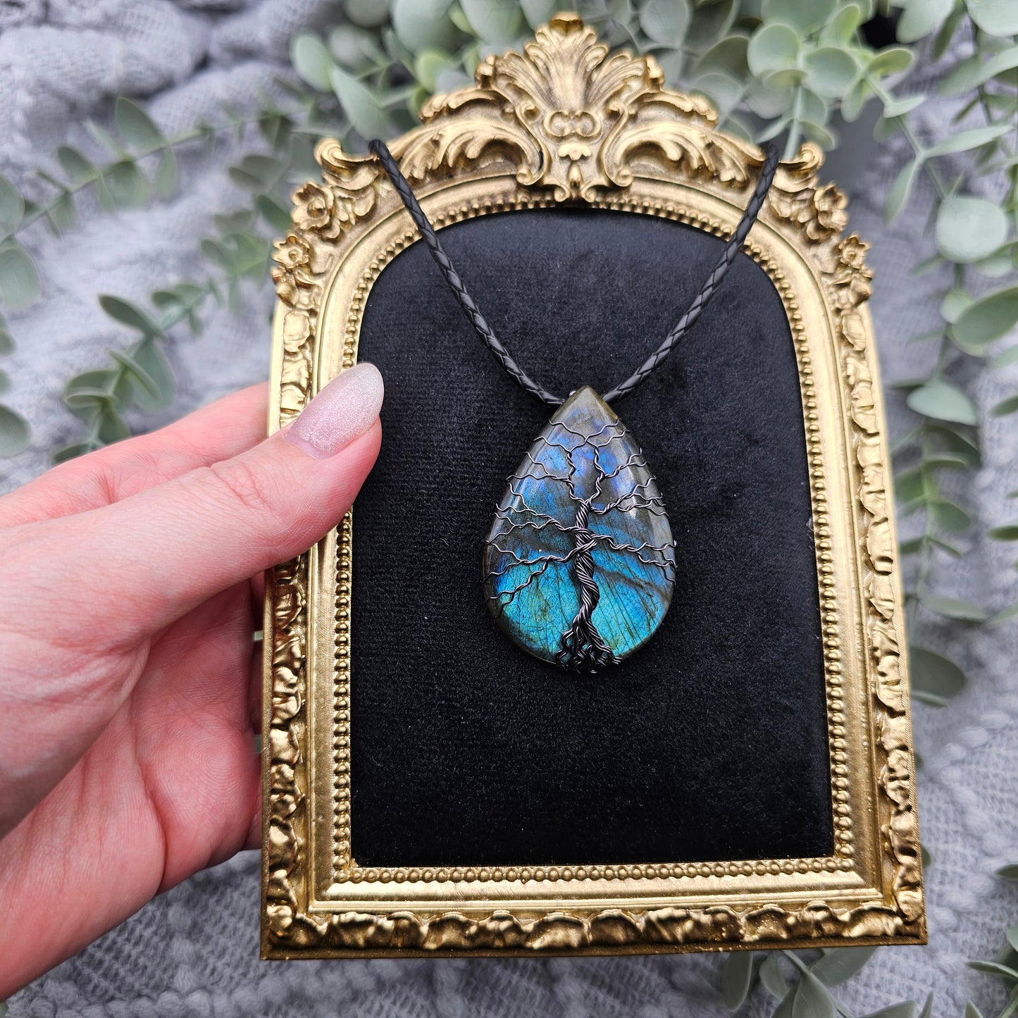 Labradorit Lebensbaum Anhänger | Schmuckdraht | Edelstein Halskette