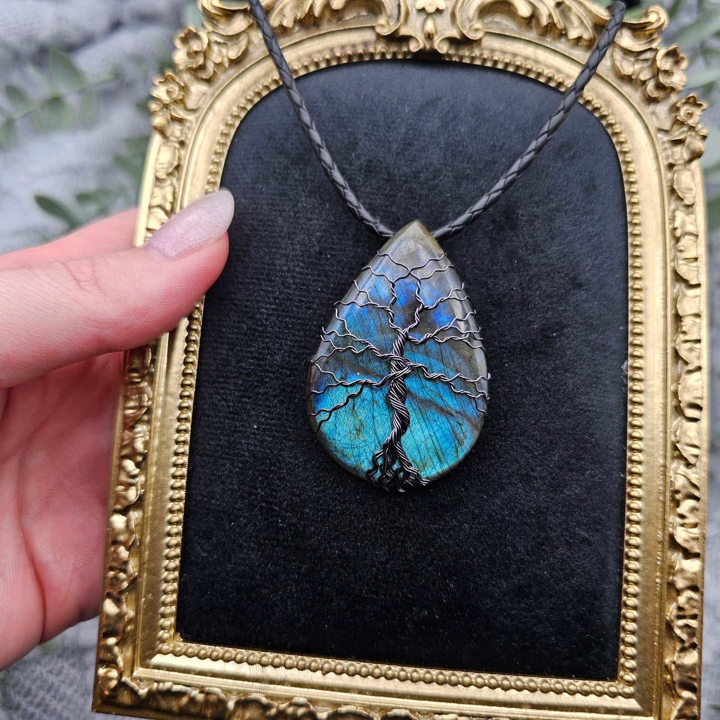 Labradorit Lebensbaum Anhänger | Schmuckdraht | Edelstein Halskette