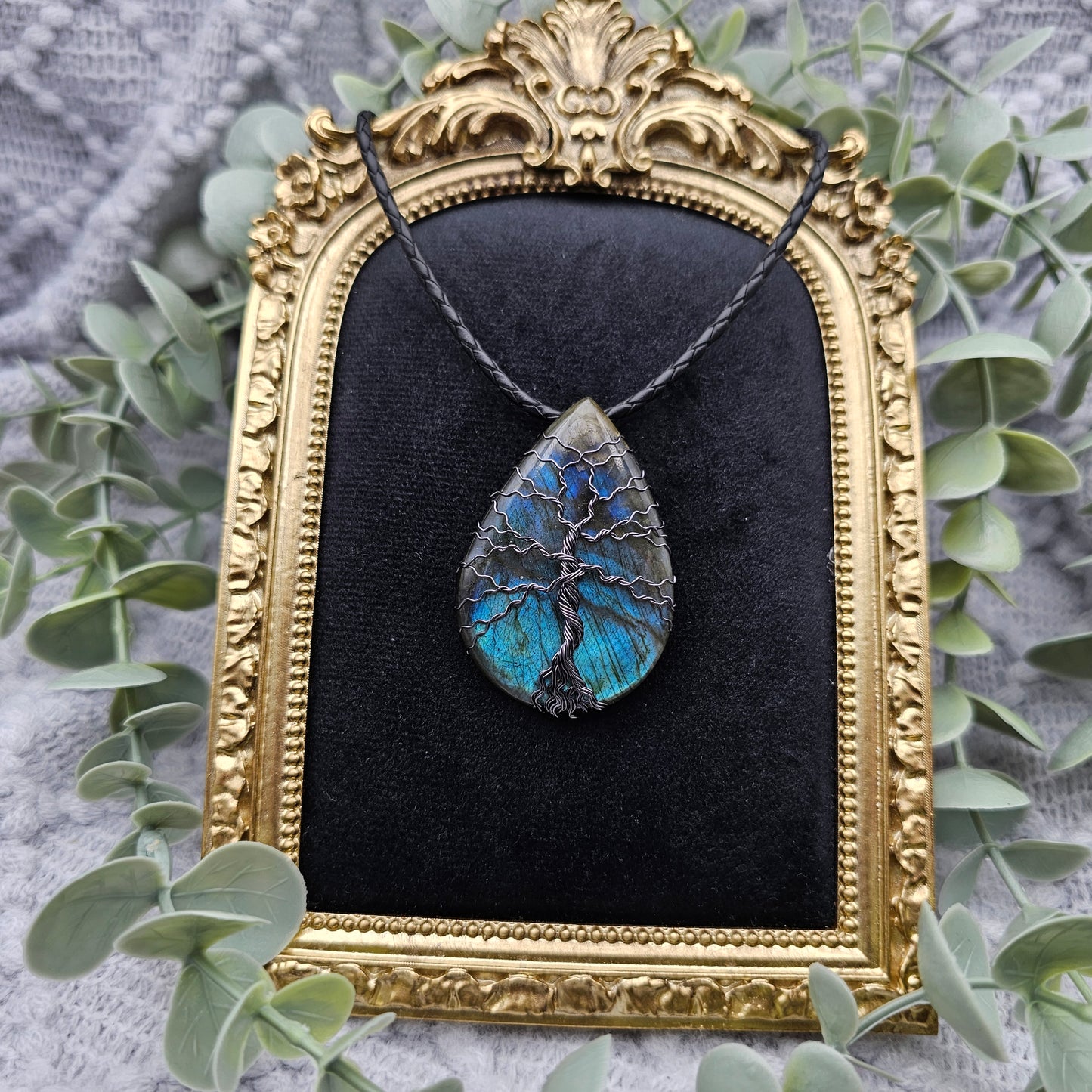 Labradorit Lebensbaum Anhänger | Schmuckdraht | Edelstein Halskette