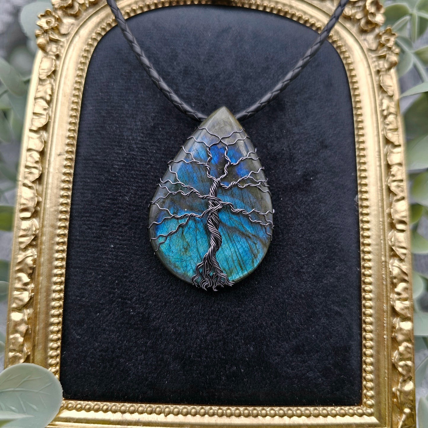 Labradorit Lebensbaum Anhänger | Schmuckdraht | Edelstein Halskette