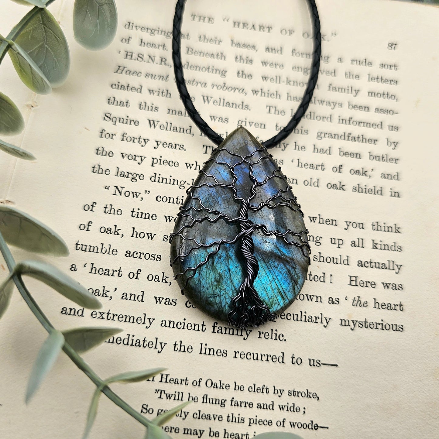 Labradorit Lebensbaum Anhänger | Schmuckdraht | Edelstein Halskette