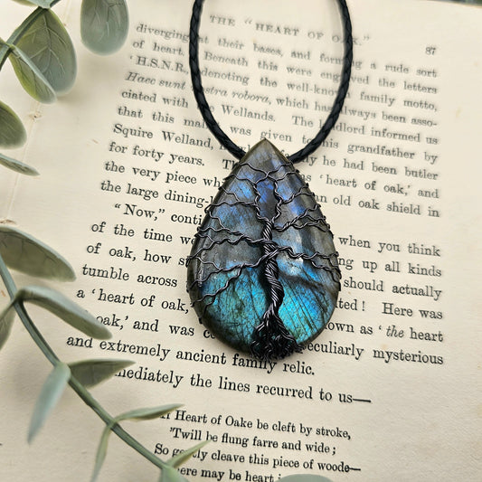 Labradorit Lebensbaum Anhänger | Schmuckdraht | Edelstein Halskette