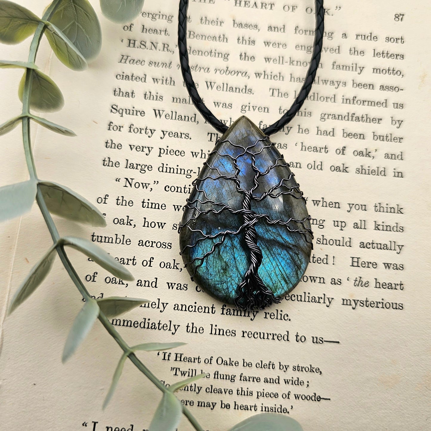 Labradorit Lebensbaum Anhänger | Schmuckdraht | Edelstein Halskette