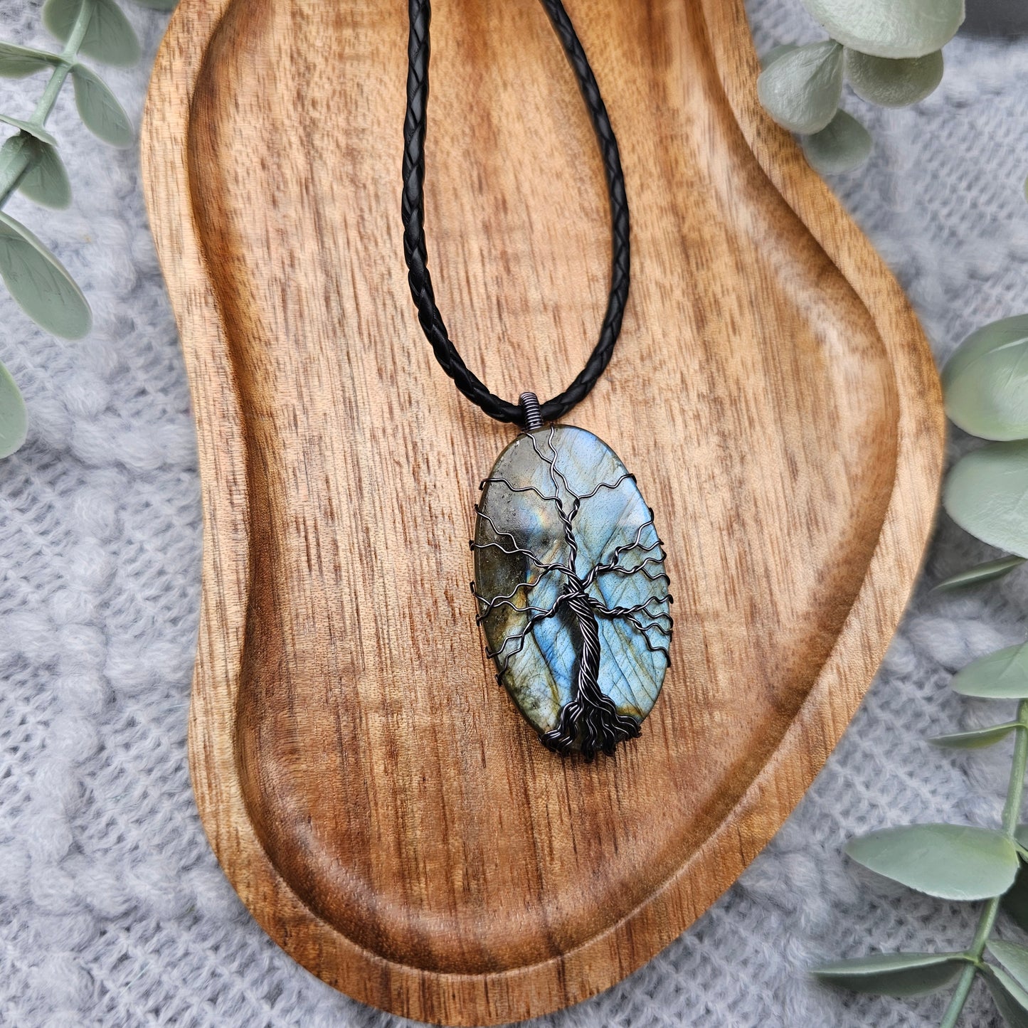 Labradorit Lebensbaum Anhänger | Schmuckdraht | Edelstein Halskette