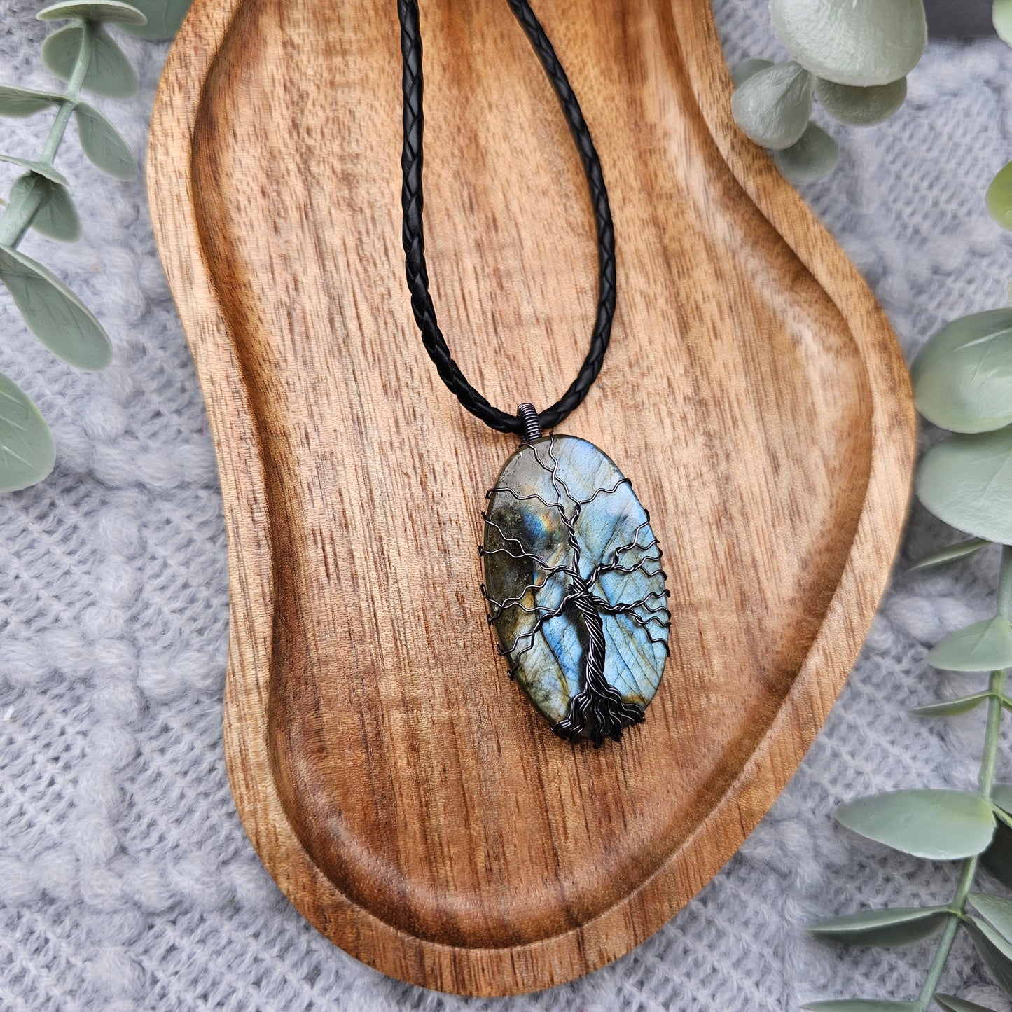 Labradorit Lebensbaum Anhänger | Schmuckdraht | Edelstein Halskette