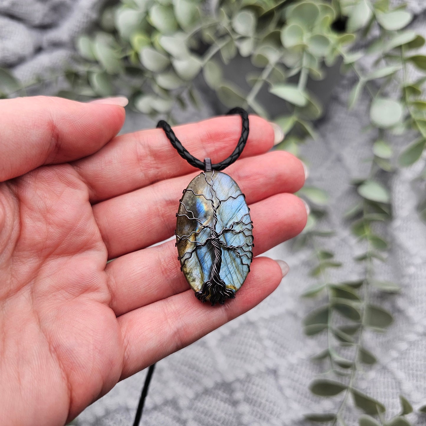 Labradorit Lebensbaum Anhänger | Schmuckdraht | Edelstein Halskette