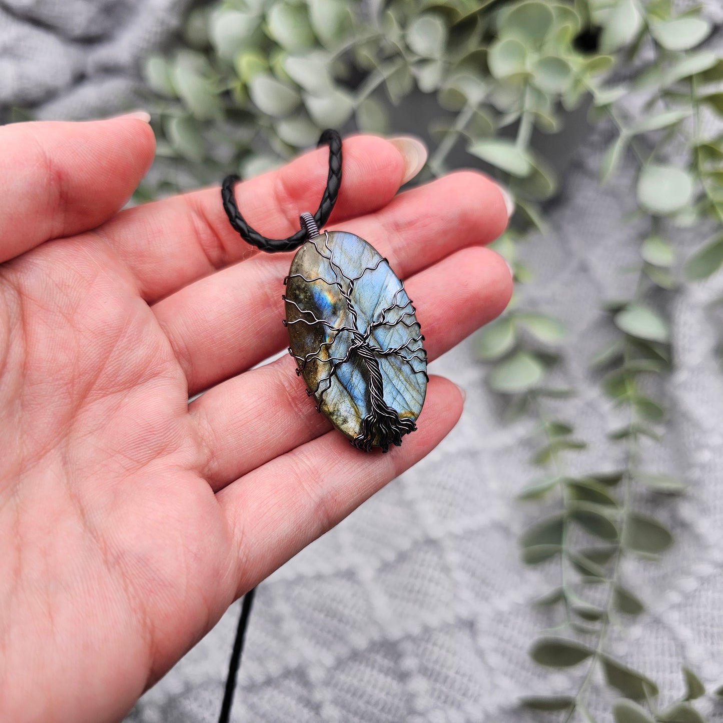 Labradorit Lebensbaum Anhänger | Schmuckdraht | Edelstein Halskette