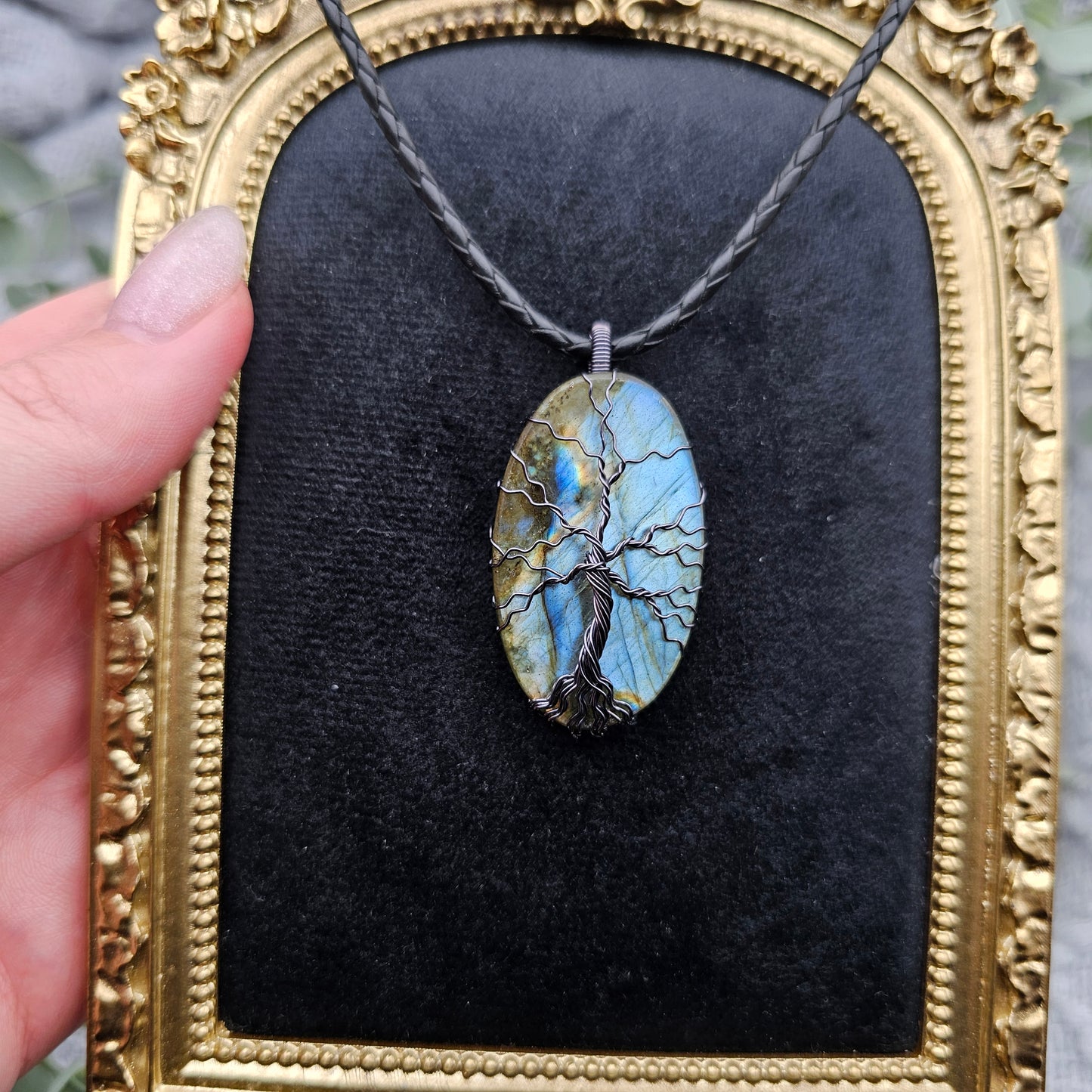 Labradorit Lebensbaum Anhänger | Schmuckdraht | Edelstein Halskette