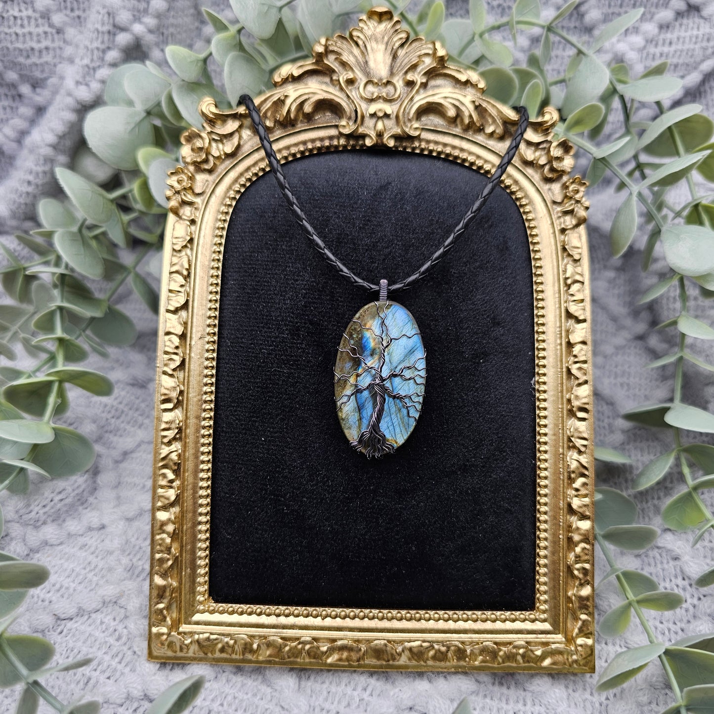 Labradorit Lebensbaum Anhänger | Schmuckdraht | Edelstein Halskette