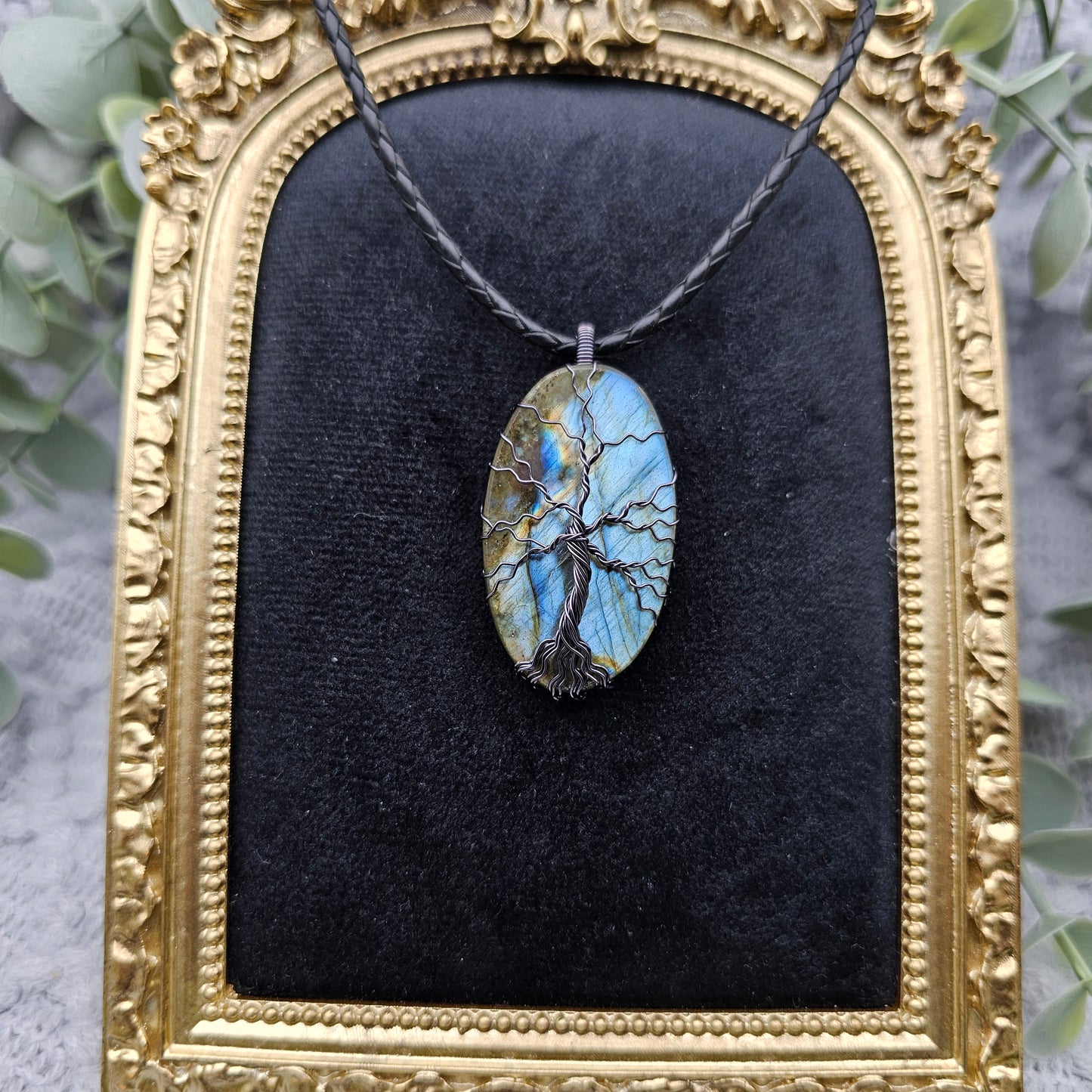 Labradorit Lebensbaum Anhänger | Schmuckdraht | Edelstein Halskette