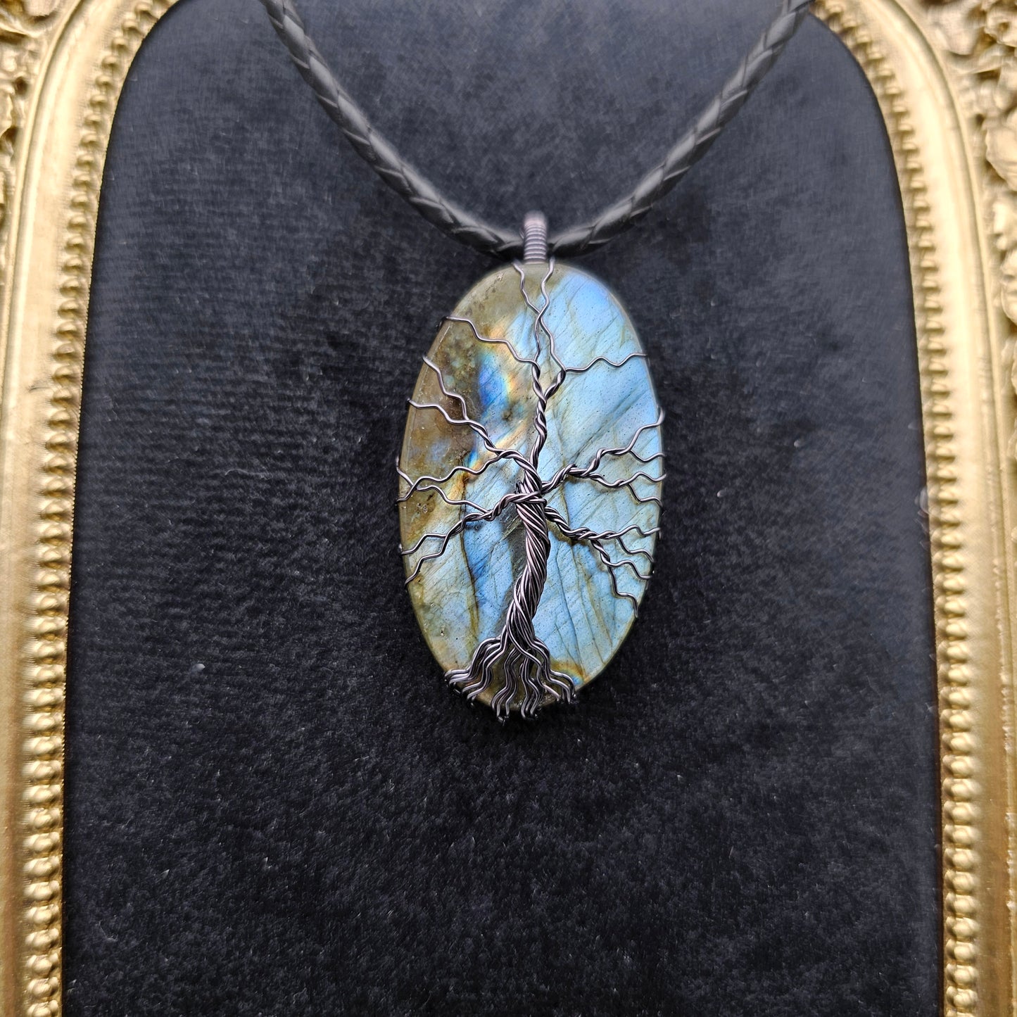 Labradorit Lebensbaum Anhänger | Schmuckdraht | Edelstein Halskette