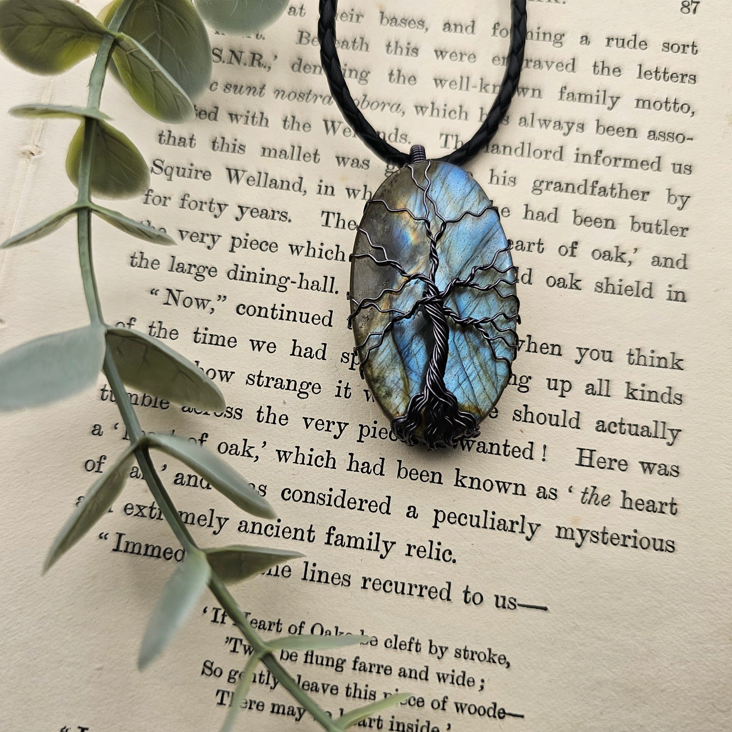 Labradorit Lebensbaum Anhänger | Schmuckdraht | Edelstein Halskette