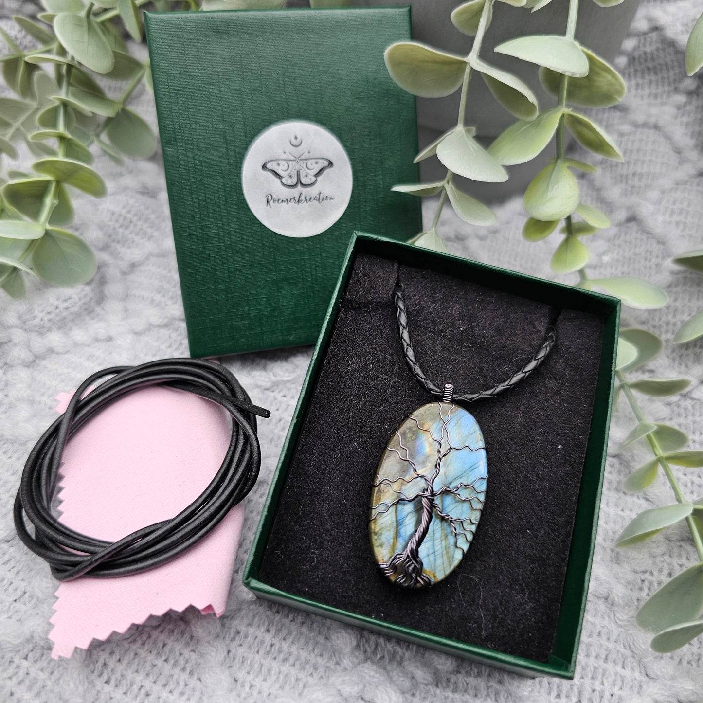 Labradorit Lebensbaum Anhänger | Schmuckdraht | Edelstein Halskette