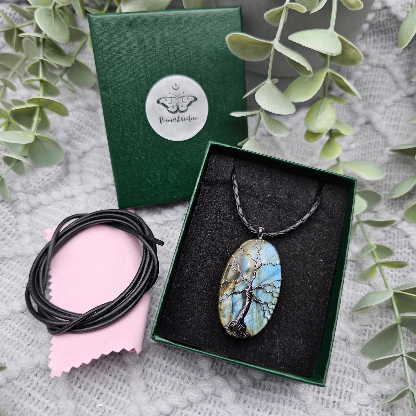 Labradorit Lebensbaum Anhänger | Schmuckdraht | Edelstein Halskette