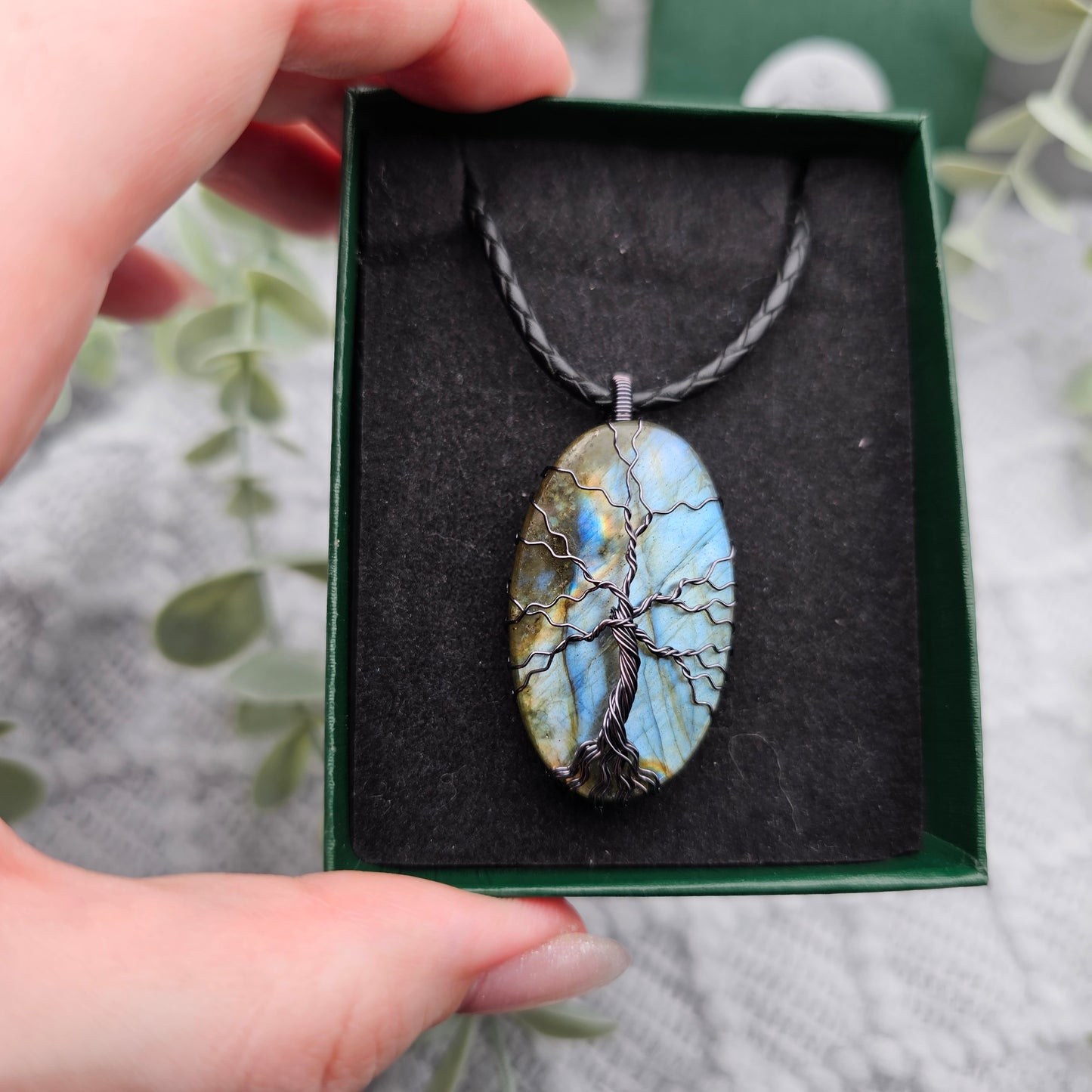 Labradorit Lebensbaum Anhänger | Schmuckdraht | Edelstein Halskette
