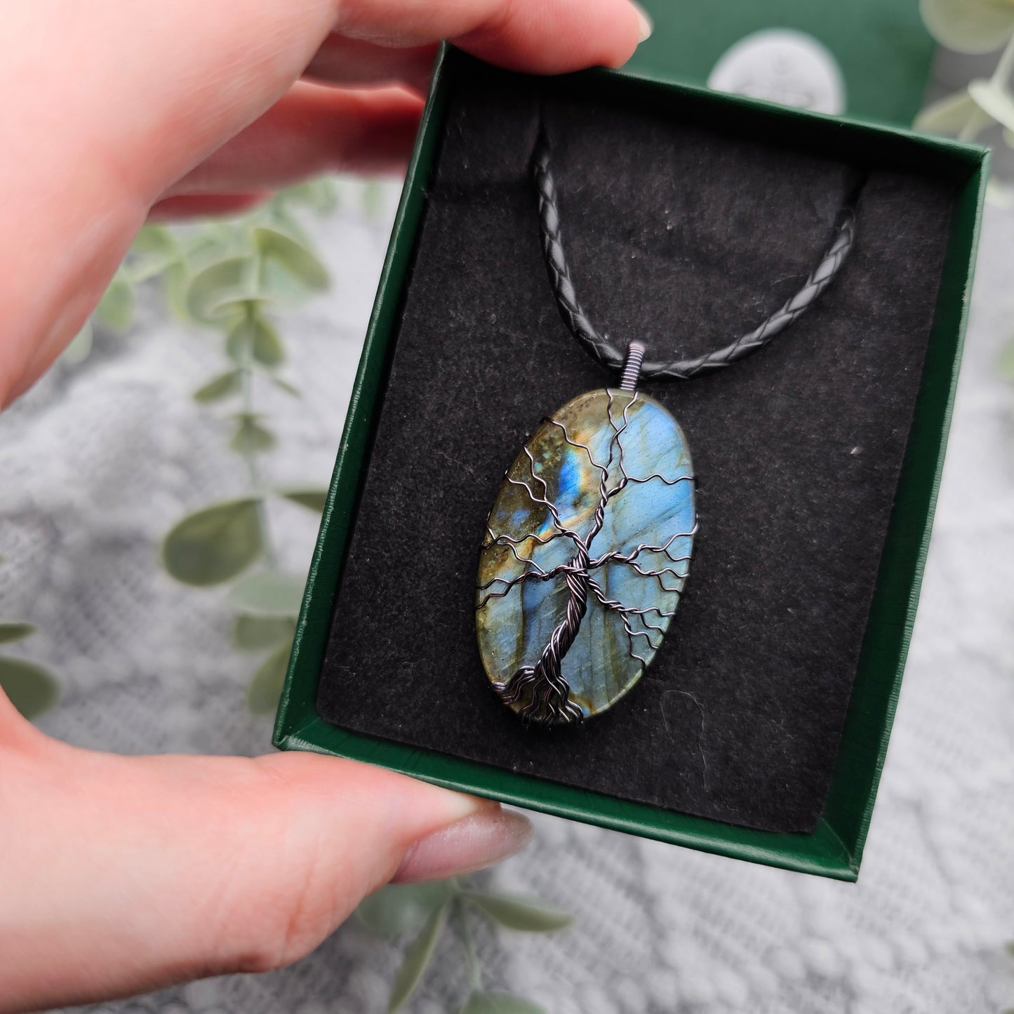 Labradorit Lebensbaum Anhänger | Schmuckdraht | Edelstein Halskette