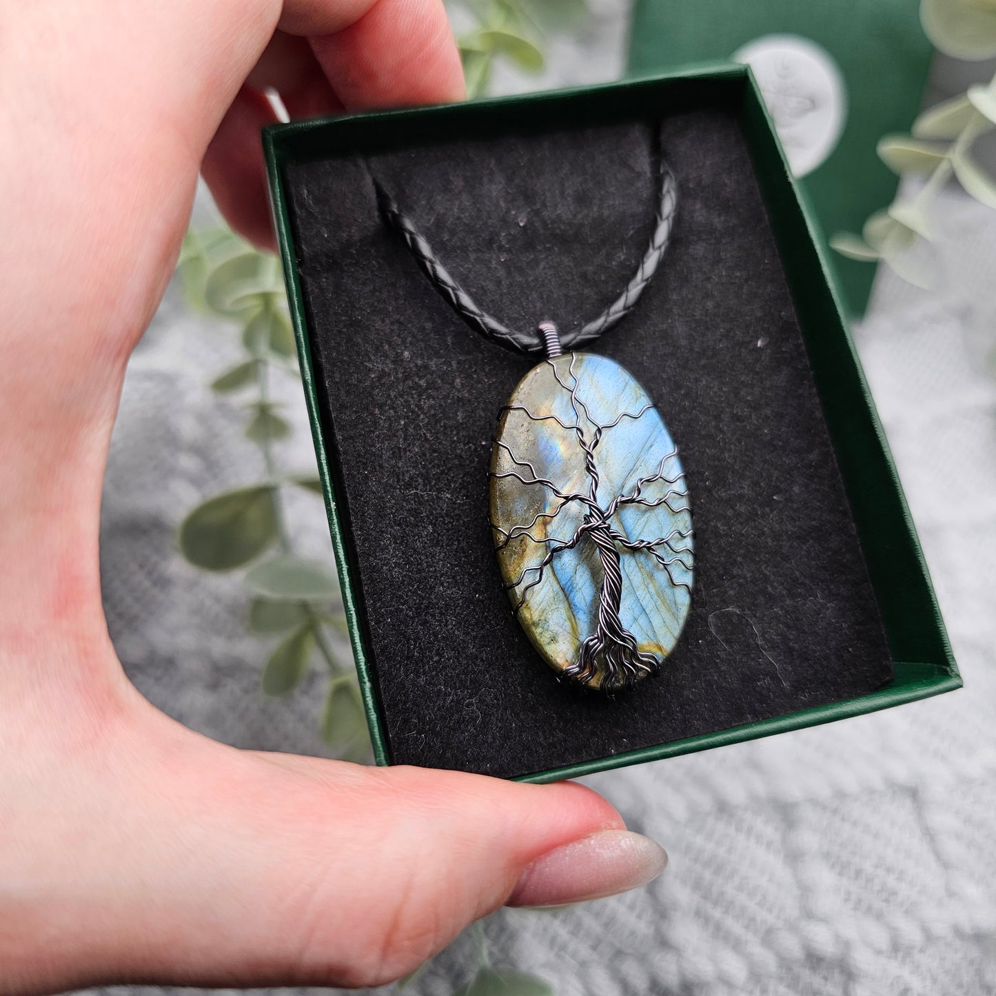 Labradorit Lebensbaum Anhänger | Schmuckdraht | Edelstein Halskette
